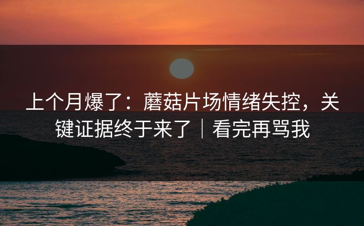 上个月爆了：蘑菇片场情绪失控，关键证据终于来了｜看完再骂我